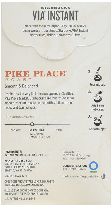 Starbucks Via Instant Coffee Pike Place Roast, (Pack Of 4)