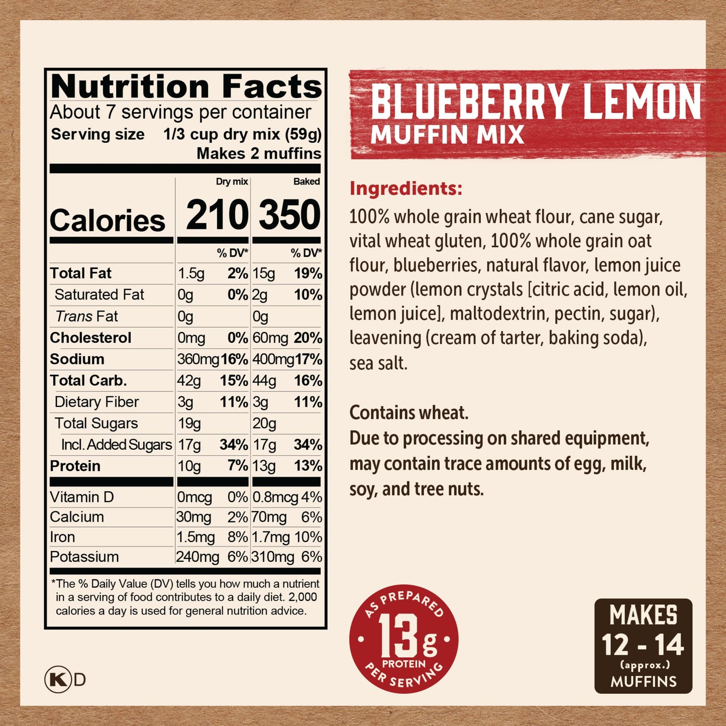 Kodiak Cakes Power Bake, Protein Muffin Mix, Blueberry Lemon, 14 Ounce (Pack Of 6)