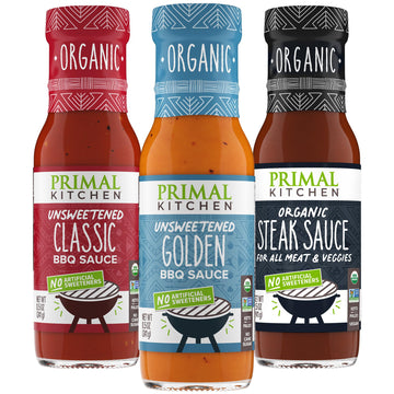 Primal Kitchen BBQ Sauce 3-Pack, Organic Original & Golden, 8.5 Ounce Each, No Cane Sugar or Corn Syrup