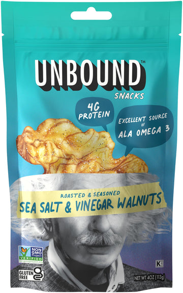 Unbound Snacks Flavored Nuts - Sea Salt & Vinegar Walnuts, 4 oz (Pack of 4) - Healthy Snacks, 4g Protein, 1g Sugar, High in Omeg