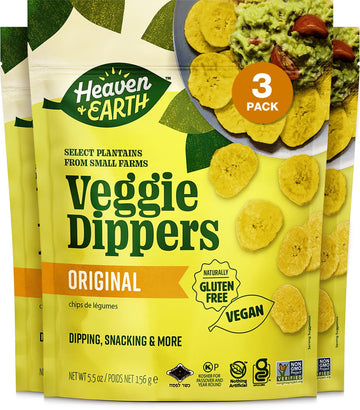 H&E Plantain Chips - Veggie Dippers 5.5oz (3 Pack) | Made of Select Plantains from Small Farms | Great for Dipping & Snacking | 