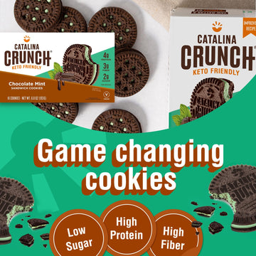 Catalina Crunch Chocolate Mint Sandwich Cookies, Healthy Snacks for Kids & Adults, Vegan, Low Sugar 2g, Low Carb, High Protein 4