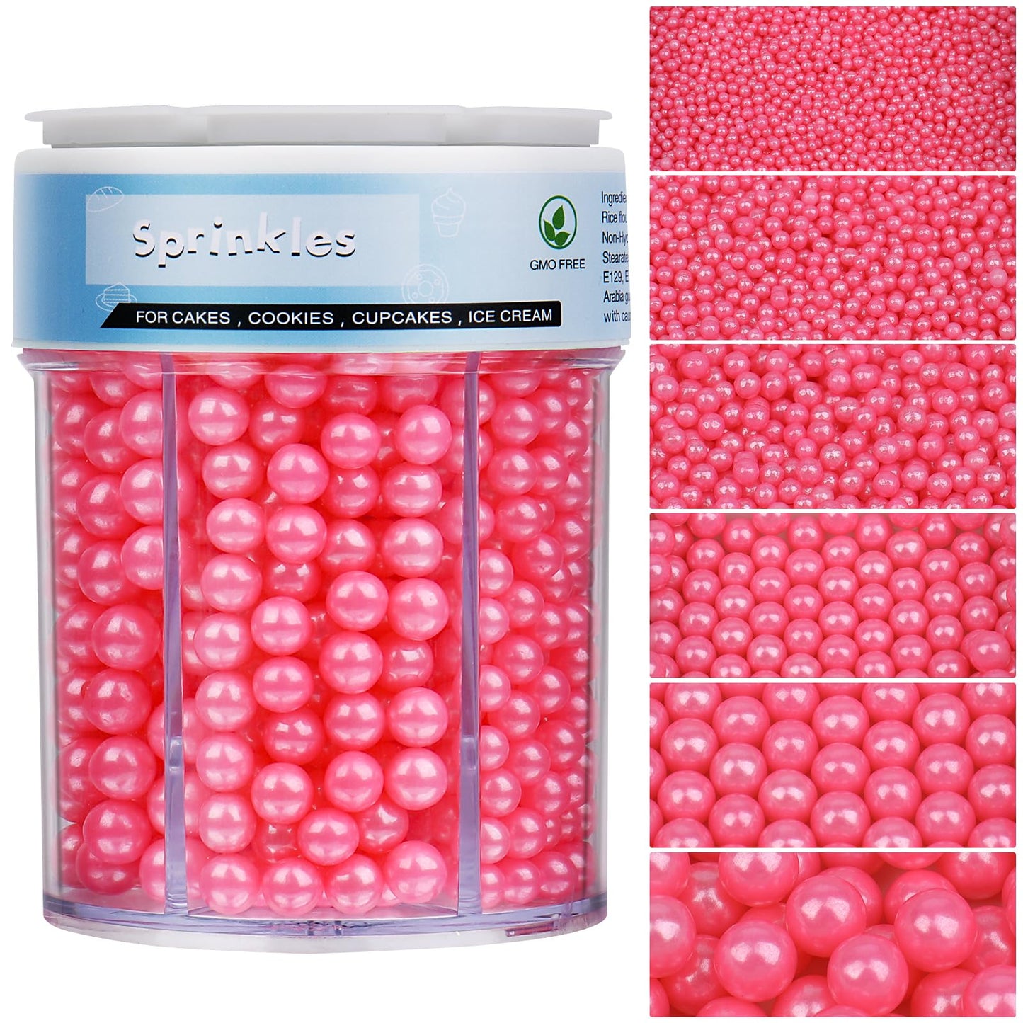 Kercky Valentines Sprinkles for Cake Decorating, 11Oz, Pink Pearl, 6 Sizes, Ideal for Cakes, Cupcakes, Ice Cream, Donuts, Cookies