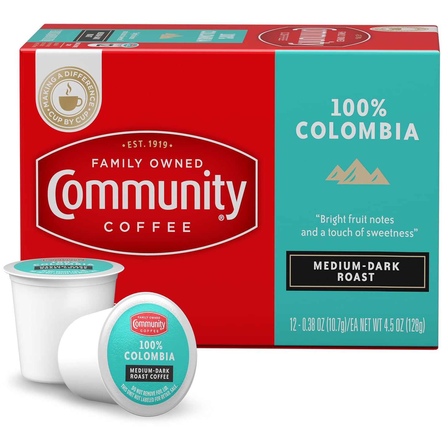 Community Coffee 100% Colombia Medium-Dark Roast Coffee Pods, Compatible with Keurig 2.0, 12 Count, Model 00113256