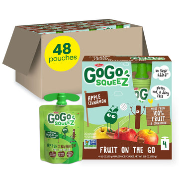Gogo Squeez Fruit On The Go, Apple Cinnamon, 3.2 Oz (Pack Of 48), Unsweetened Fruit Snacks For Kids, Gluten Free, Nut Free And D