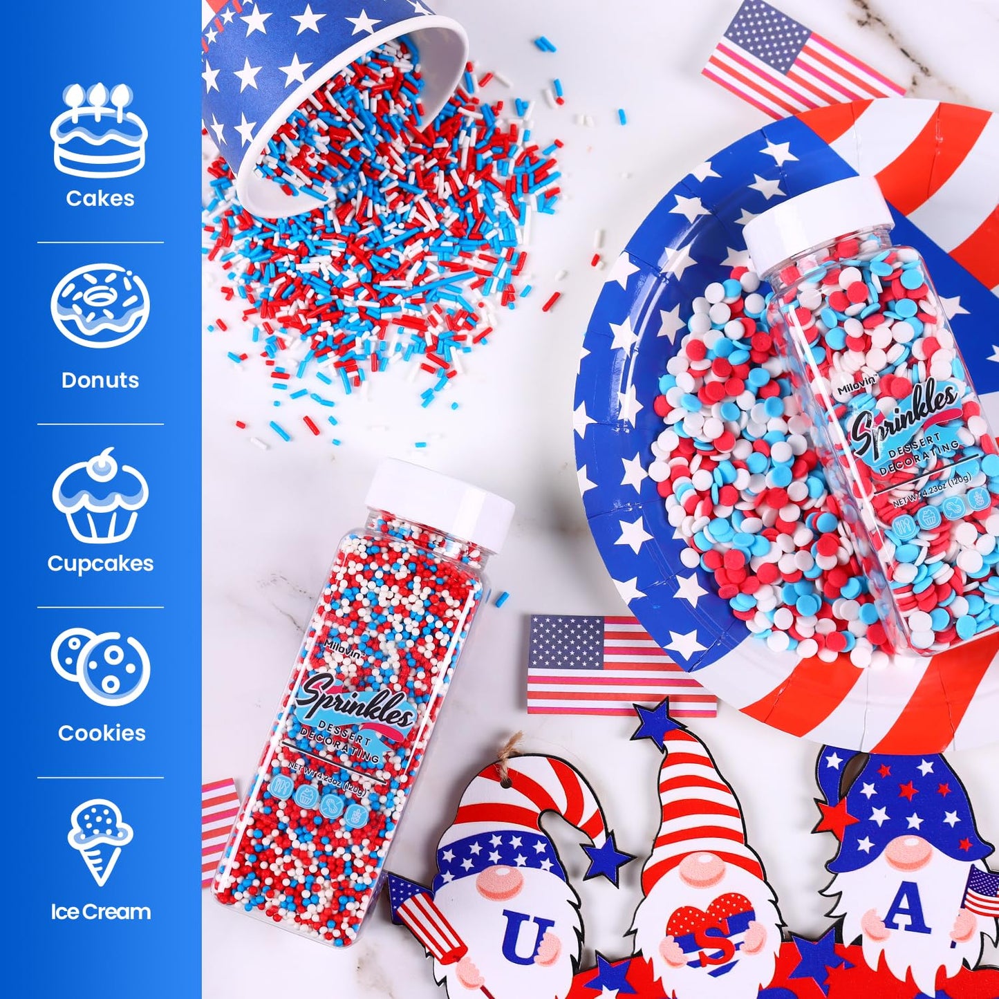 Patriotic Jimmy Sprinkles For Cake Decorating, Red White And Blue Sprinkles, 4Th Of July For Cake, Cupcakes, Cookies, Macaron, A