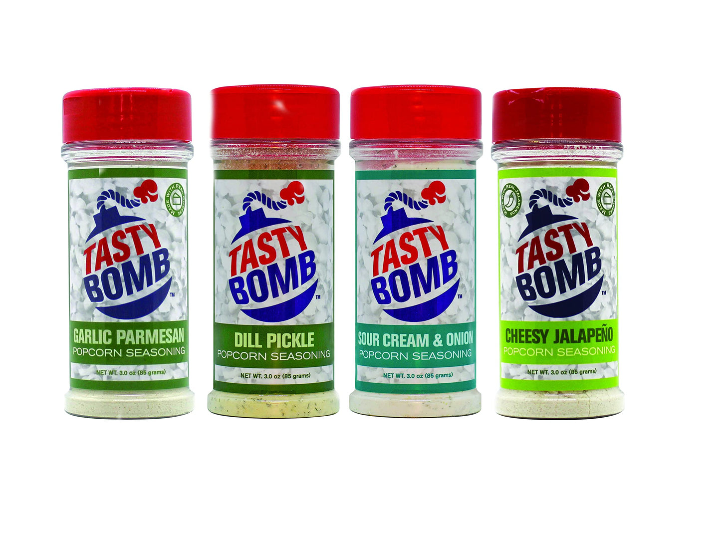 Tasty Bomb Popcorn Seasoning Pack - Keto Friendly, Gluten Free, 4 Flavors, 3 Ounce (Pack of 4)