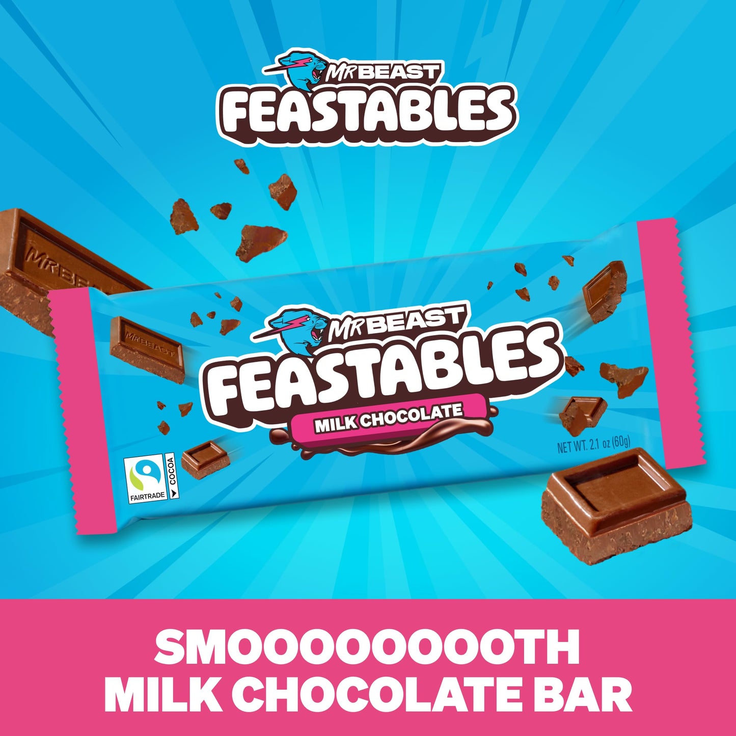 Feastables Mrbeast Combo Pack, King Size Milk Chocolate & Milk Crunch Bars, 10 Each, Candy Bars For Mature-Themeds & Kids, Candy Bar For Snacks, Gifts, Or Dessert, Fairtrade Cocoa, 2.1 Oz Each, 20 Count