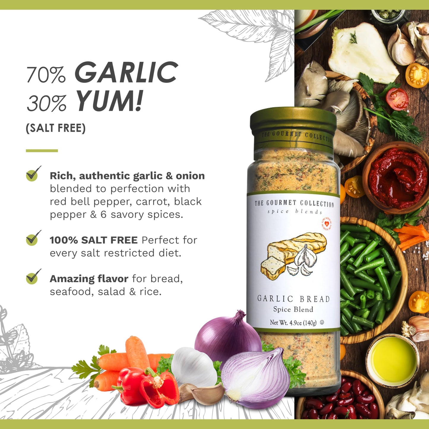 Dangold Garlic Bread Spice Blend - Gourmet Garlic Butter Seasoning, Salt Free, 4.9 oz - Perfect for Bread, Rice, and Salad Dressings
