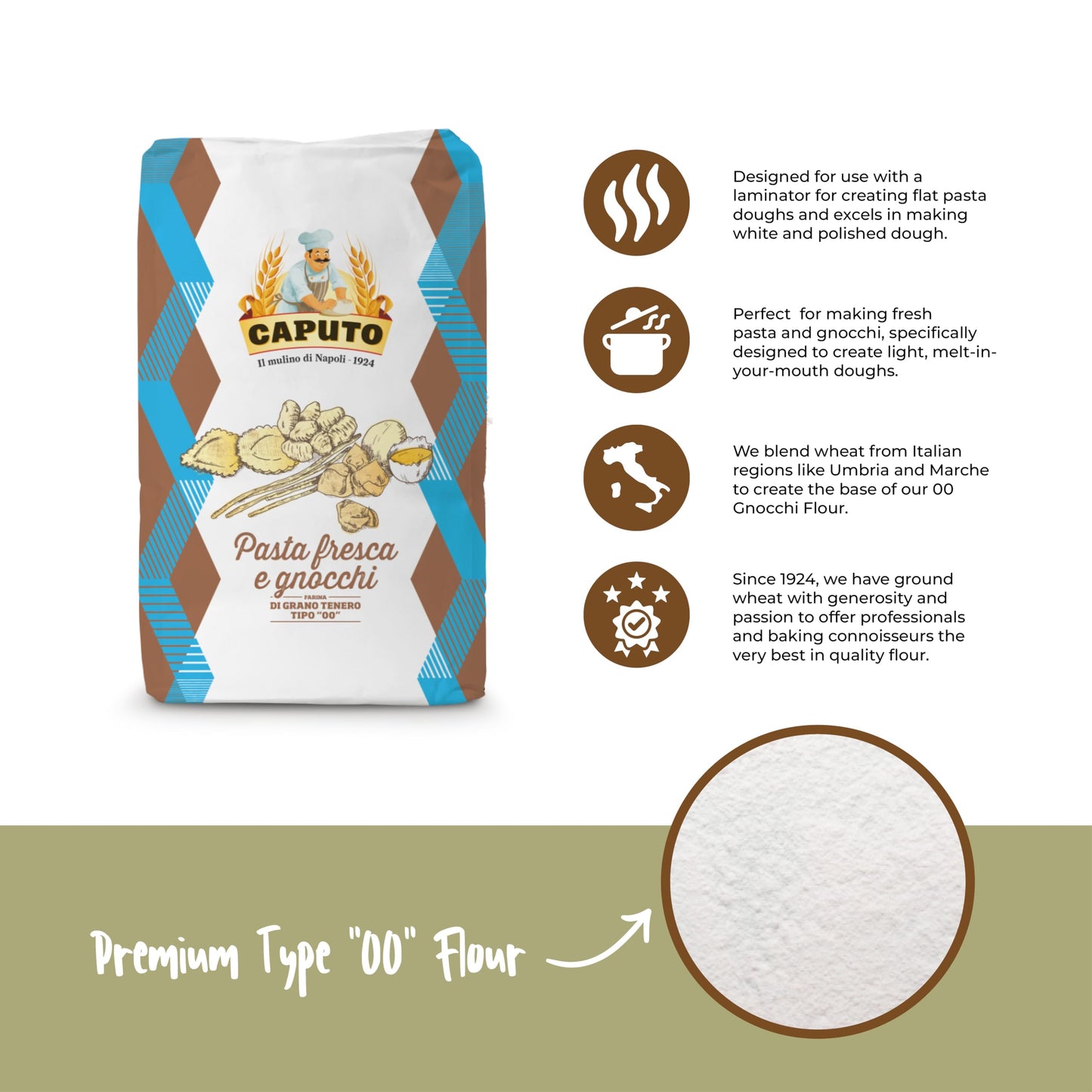 00 Antimo Caputo Pasta & Gnocchi Flour 5 Lb Repack- Italian Double Zero Grain Type - Extracted Wheat Blend - All Natural For Pasta Fresca Dough (5Lb Repack)