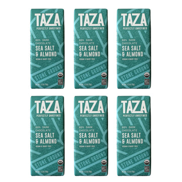 Taza Chocolate Organic Amaze Bar 80% Stone Ground, Sea Salt Almond, 2.5 Ounce (6 Count), Vegan
