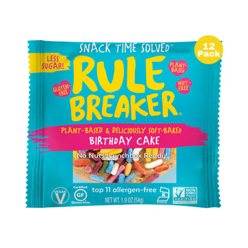 Rule Breaker Snacks Birthday Cake | Vegan, Gluten-Free, Nut-Free, Top 11 Allergen-Free | Great for School, Office | Pack of 12