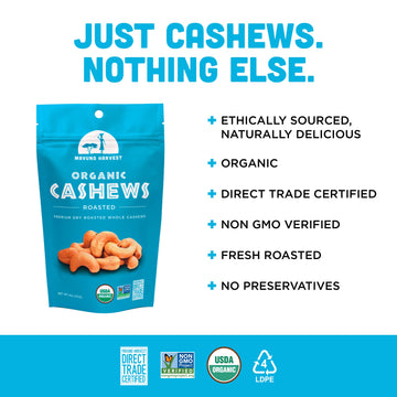 Mavuno Harvest Organic Direct Trade Premium Whole Cashews, Dry Roasted Cashews, 1 Pound