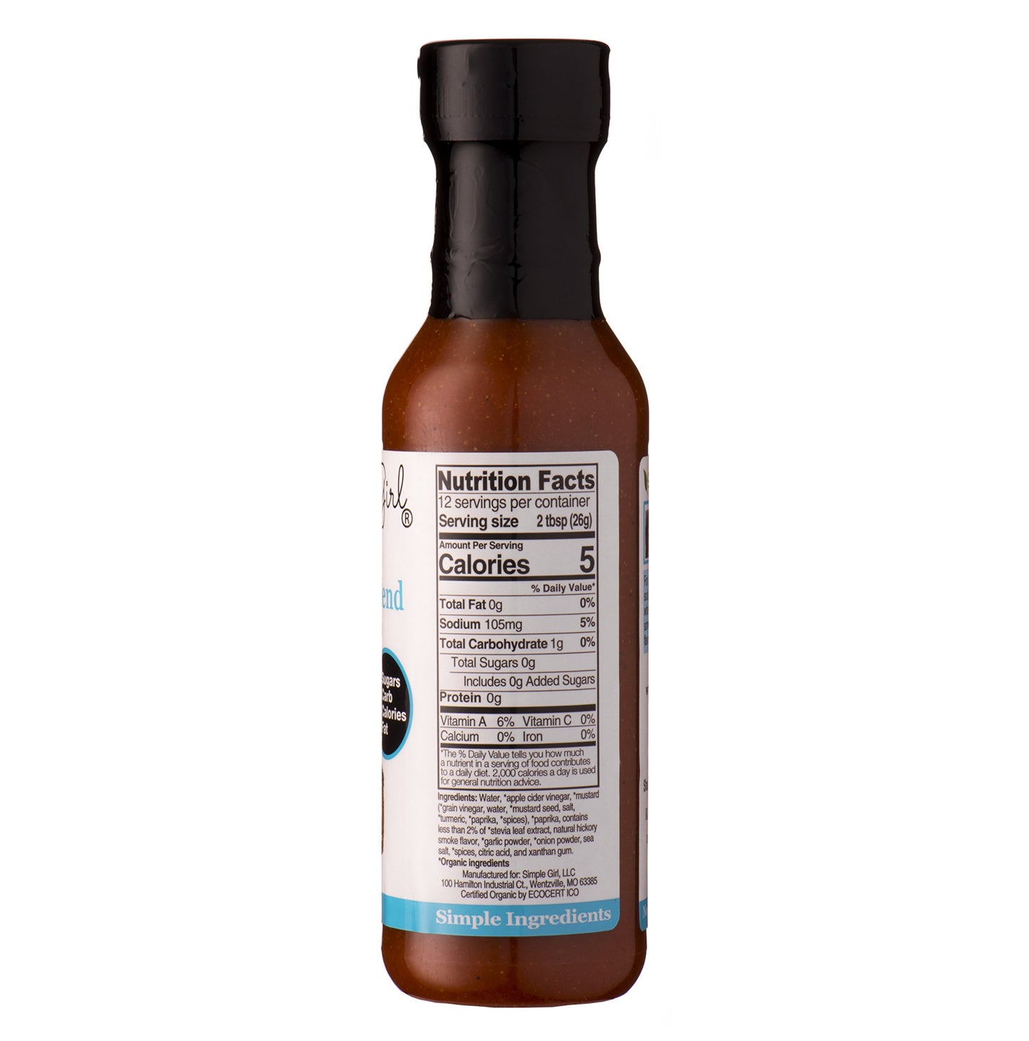 Simple Girl Organic Southern Blend Sugar Free Bbq Sauce - 12 Oz - Liven Up Your Healthy Diet! - Certified Organic - Kosher - Gluten Free - Fits Keto Diet Or Low Carb Diet