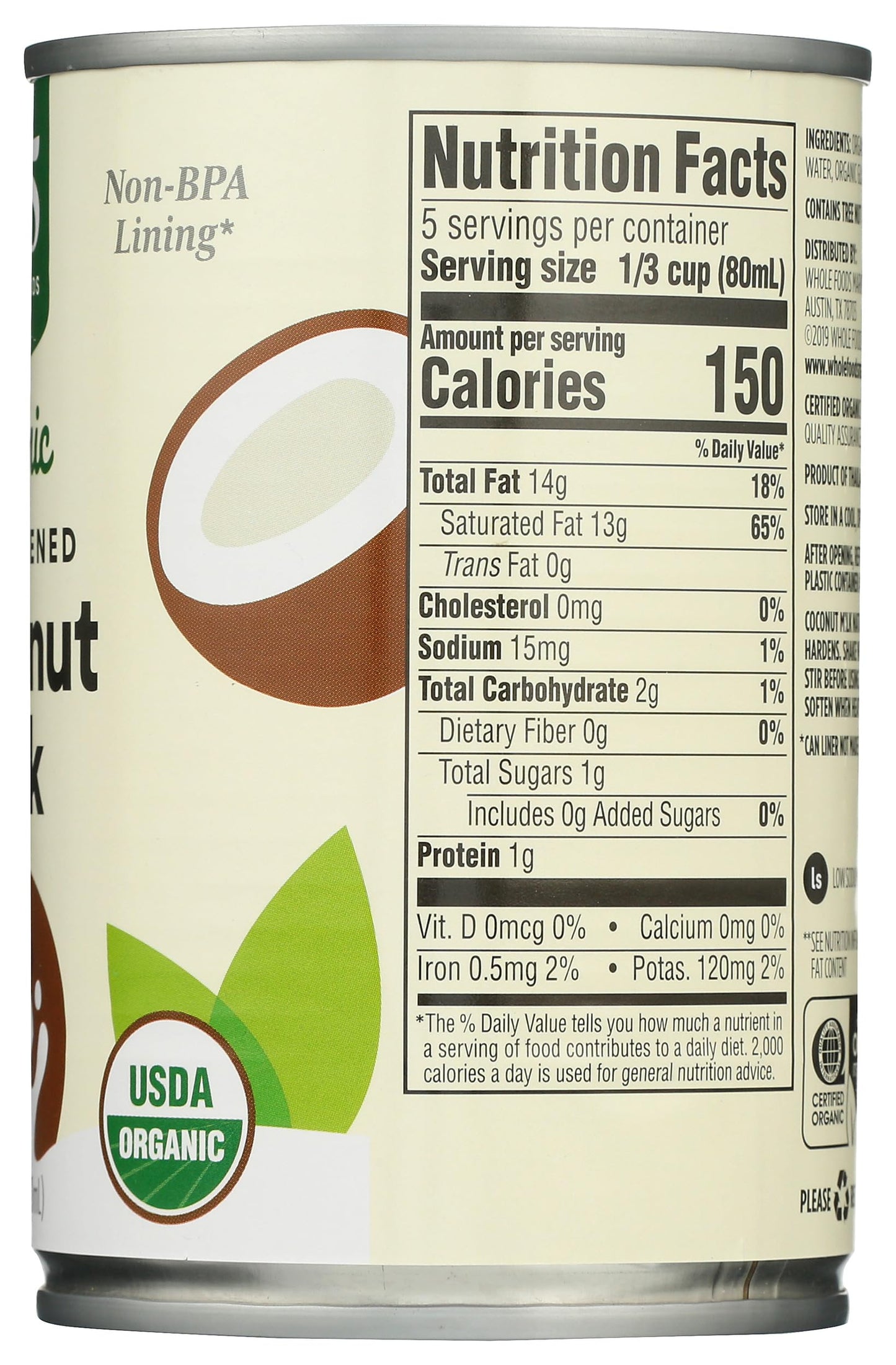 365 By Whole Foods Market, Coconut Milk Unsweetened Organic, 13.5 Ounce