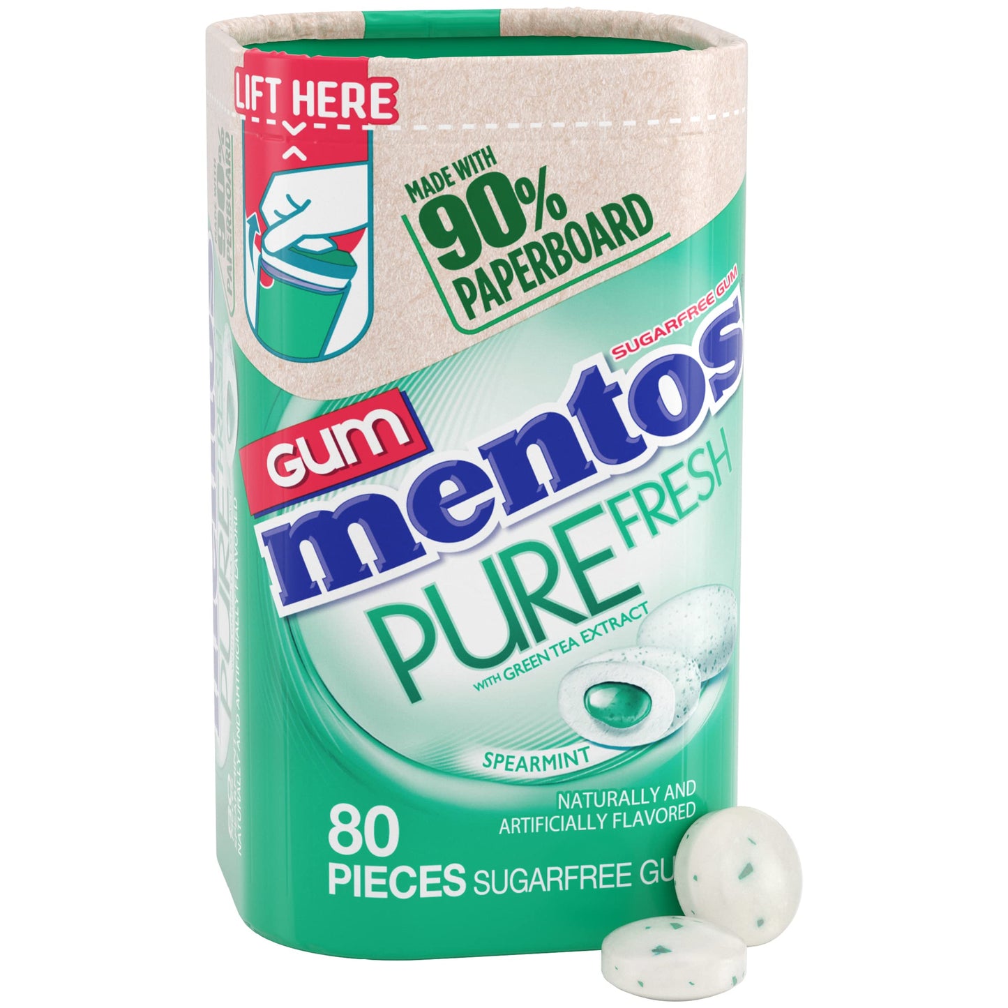 Mentos Pure Fresh Spearmint Sugar Free Gum with Xylitol, 80 Count, Paperboard Bottle