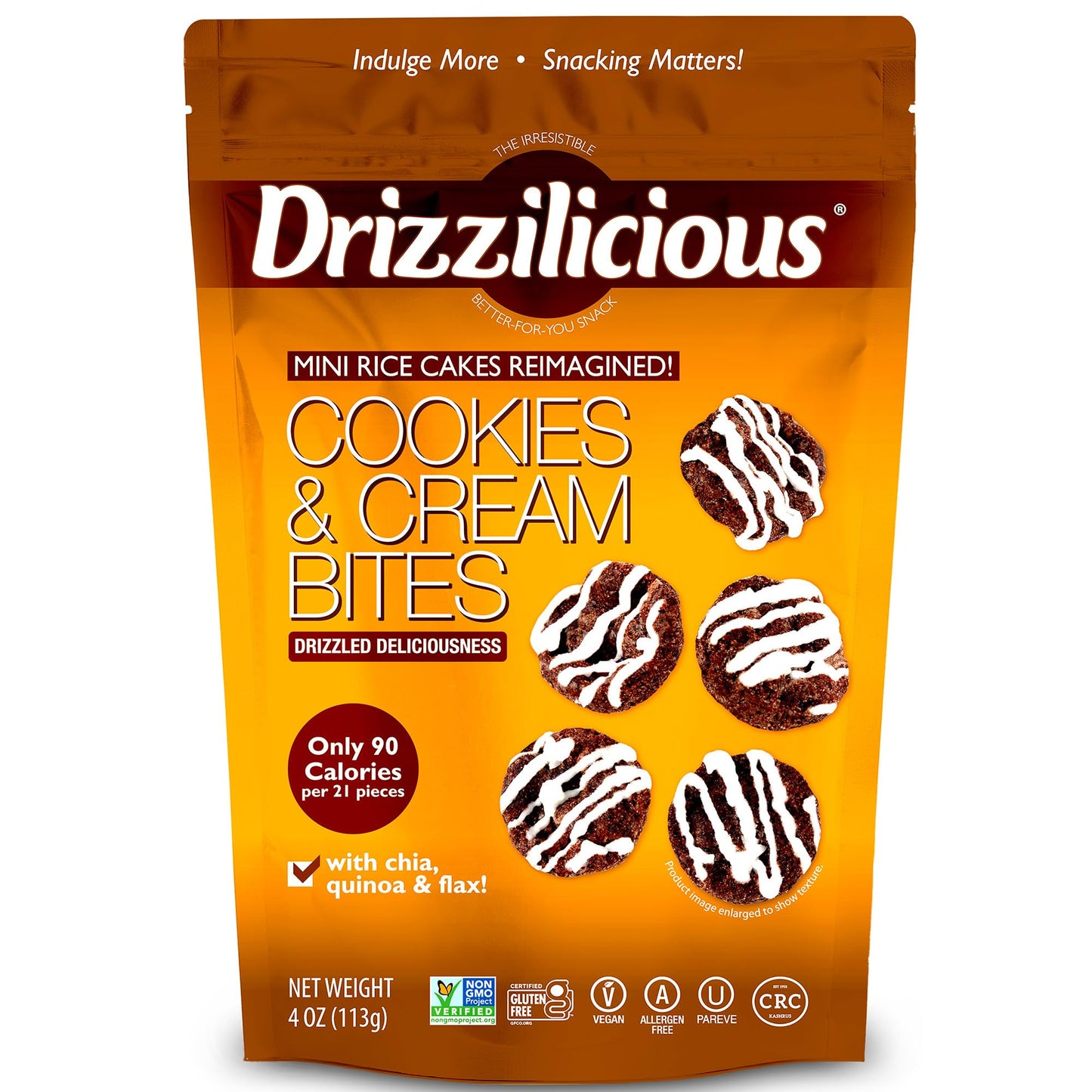 Drizzilicious Mini Rice Cakes - Cookies & Cream, Vegan, Gluten Free, 4 oz (Pack of 1)