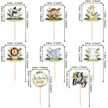 40 Pcs Safari Animals Baby Shower Cupcake Toppers Oh Baby Jungle Animals Cupcake Picks Elephant Giraffe Lion Hippo Monkey Zebra