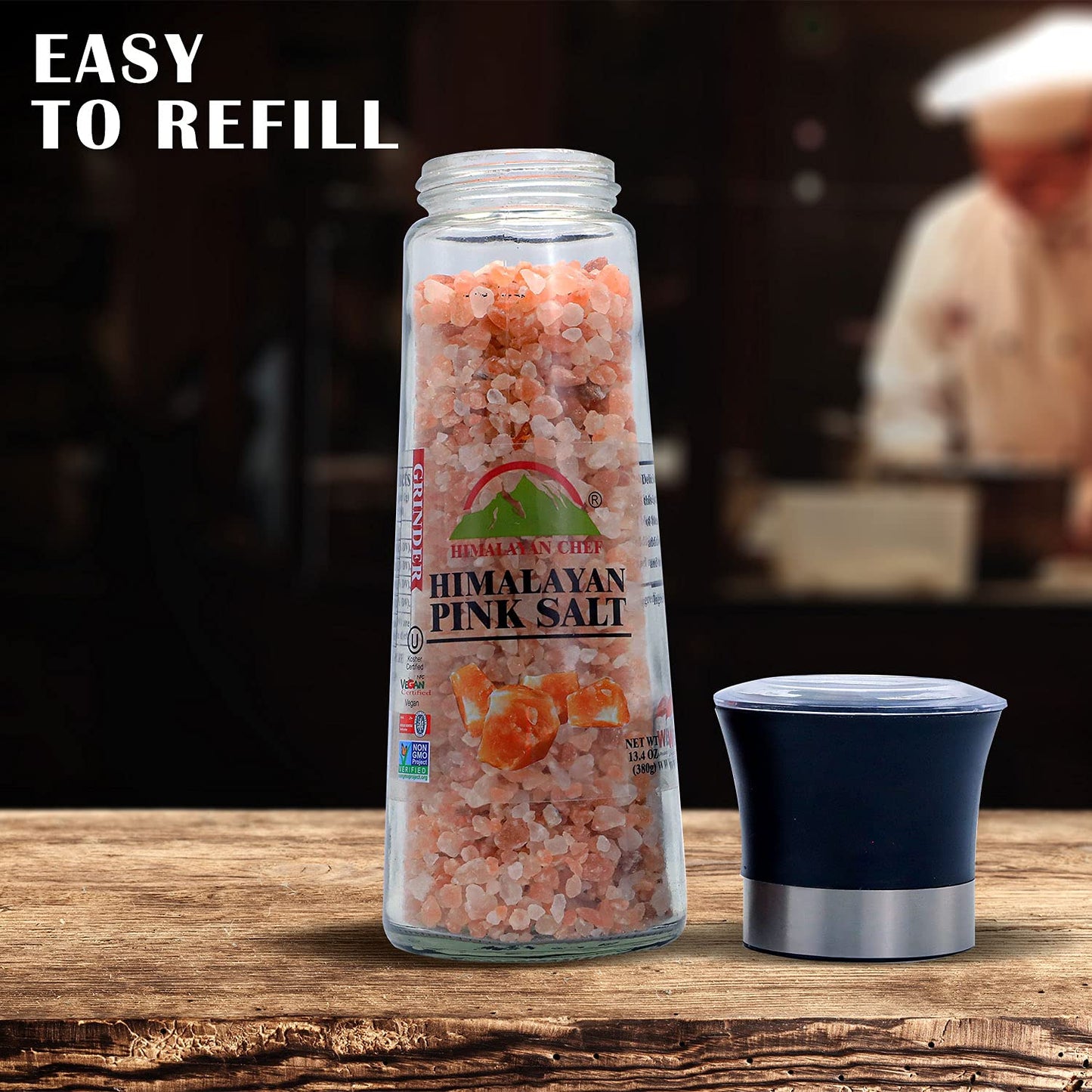 Himalayan Chef Salt Grinder, Refillable Glass, 13 Ounce, Pink, Model HS5351
