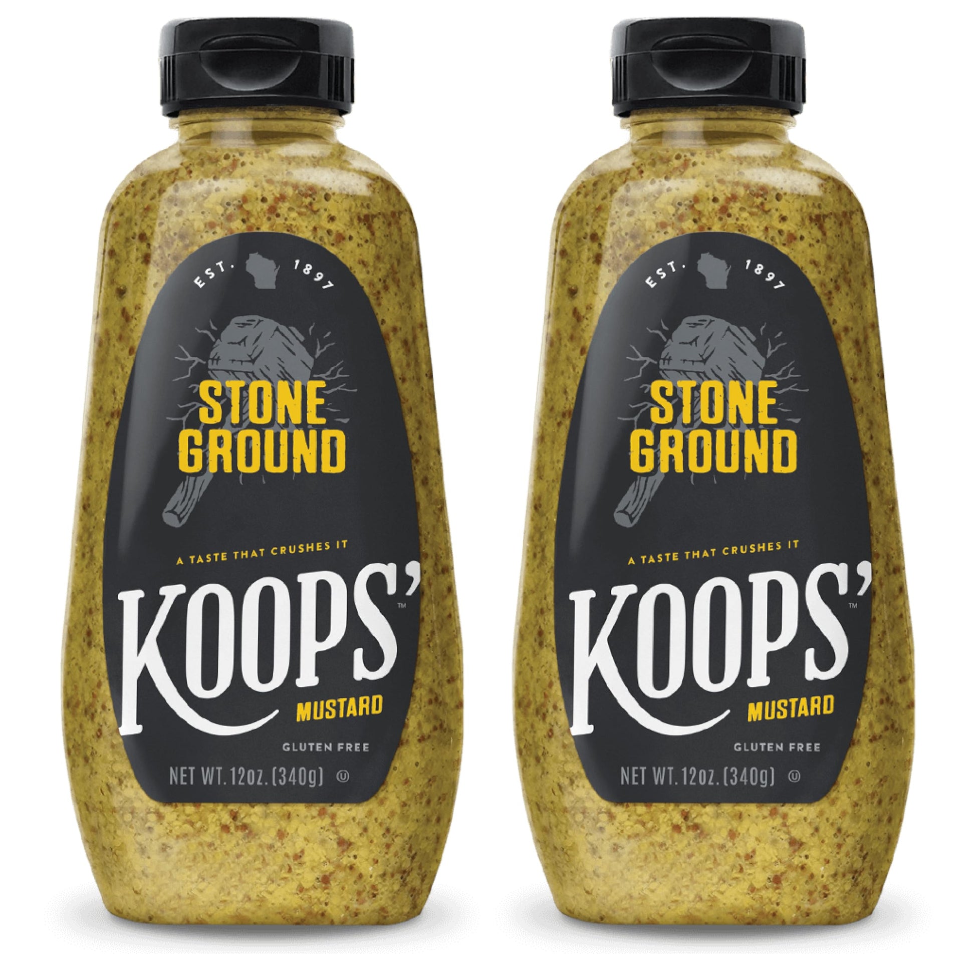KOOPS Stone Ground Mustard, Old-Fashioned, Gluten-Free, Kosher, Non-GMO, 12 Oz, Pack of 2