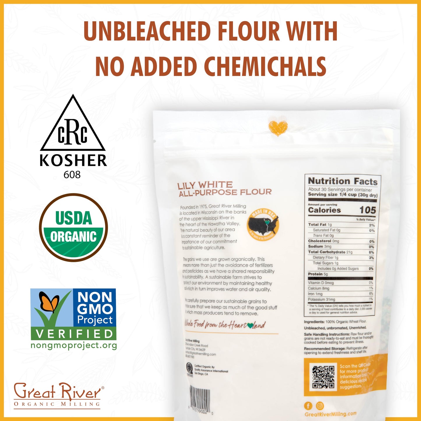 Great River Organic Milling All-Purpose Flour, Unbromated & Unbleached, Non-GMO, 2 Lb (Pack of 4)