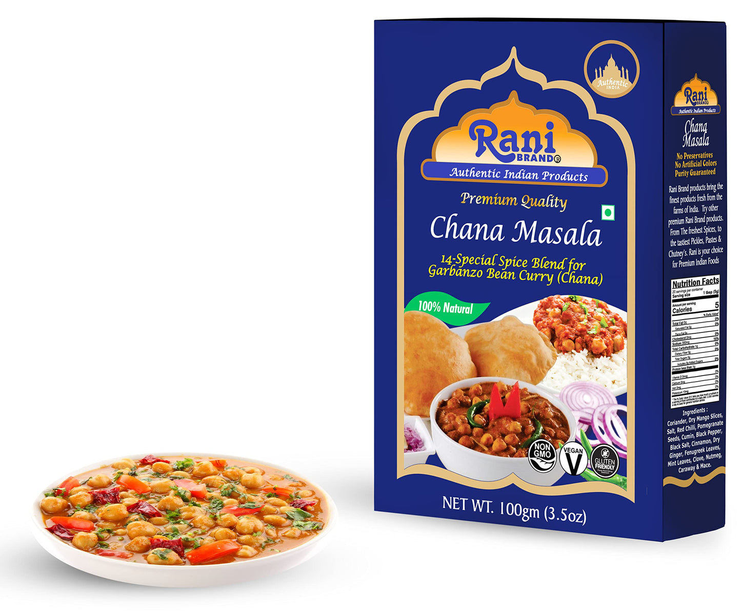 Rani Chana Masala (Garbanzo Curry 15-Spice Blend) 3.5Oz (100G) ~ All Natural | Vegan | No Colors | Gluten Friendly | Non-Gmo | Indian Origin