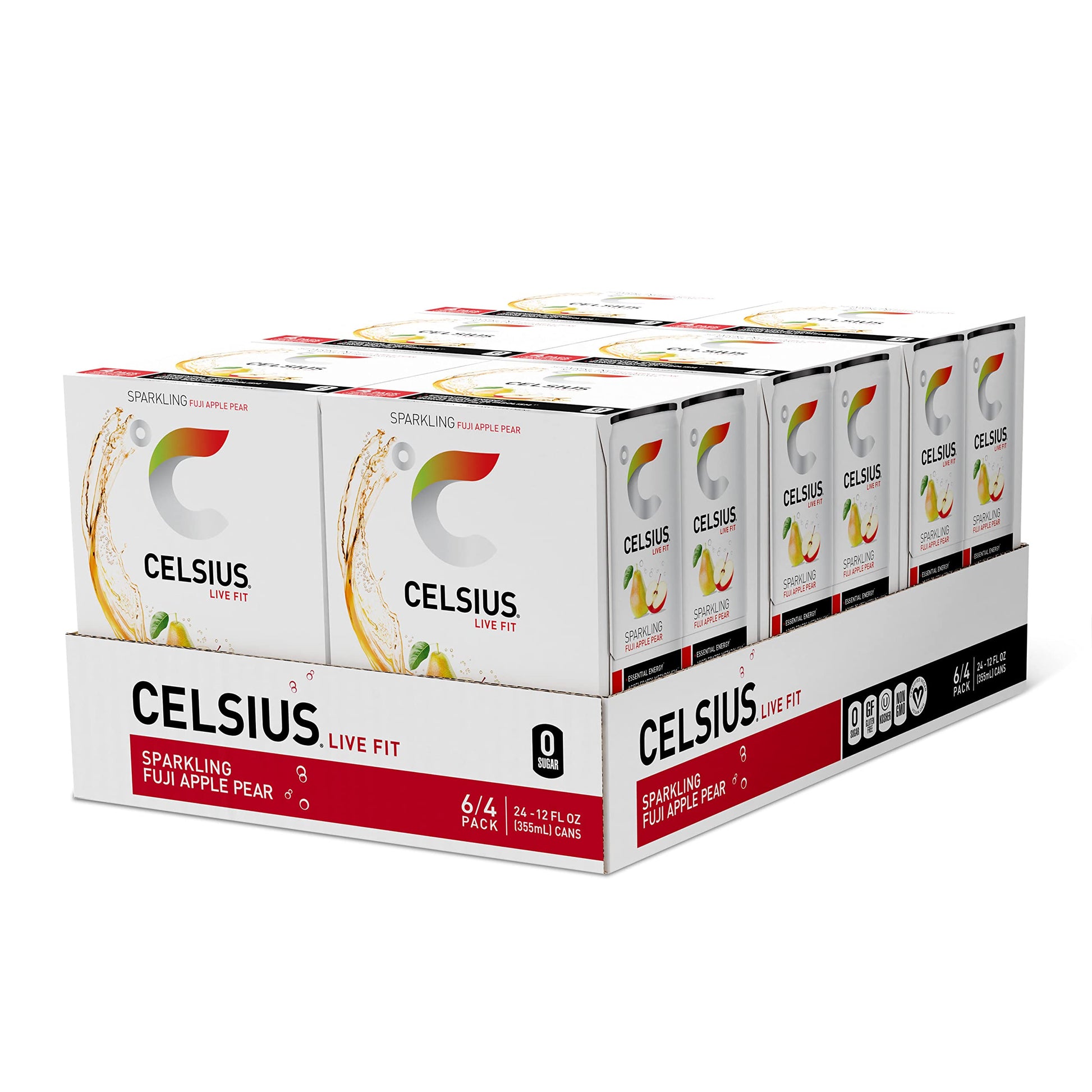 CELSIUS Sparkling Fuji Apple Pear, Functional Essential Energy Drink 12 Fl Oz (Pack of 24)