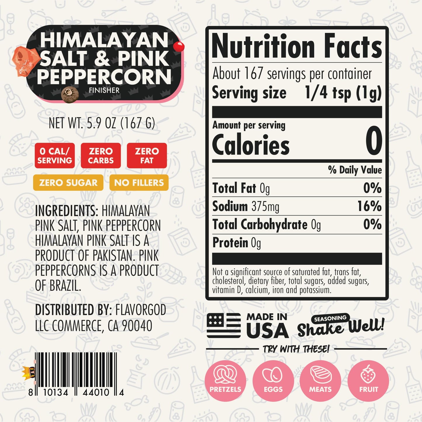 Flavor God Himalayan Salt & Pink Peppercorn Finisher - All Natural Spice Blend for Cooking - Pack of 1 - Kosher, Gluten-Free, Vegan