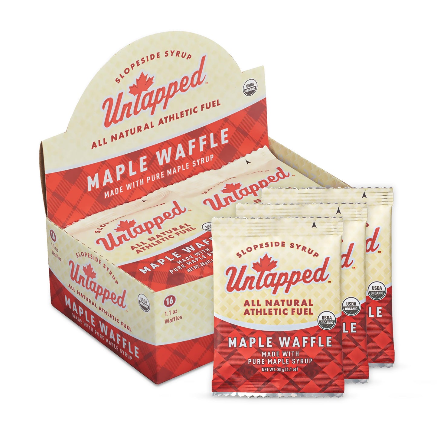UnTapped Maple Organic Waffles 1.1 oz Each, Box of 16 - Endurance Sports Snacks Sweetened with Real Maple Syrup and Maple Sugar 