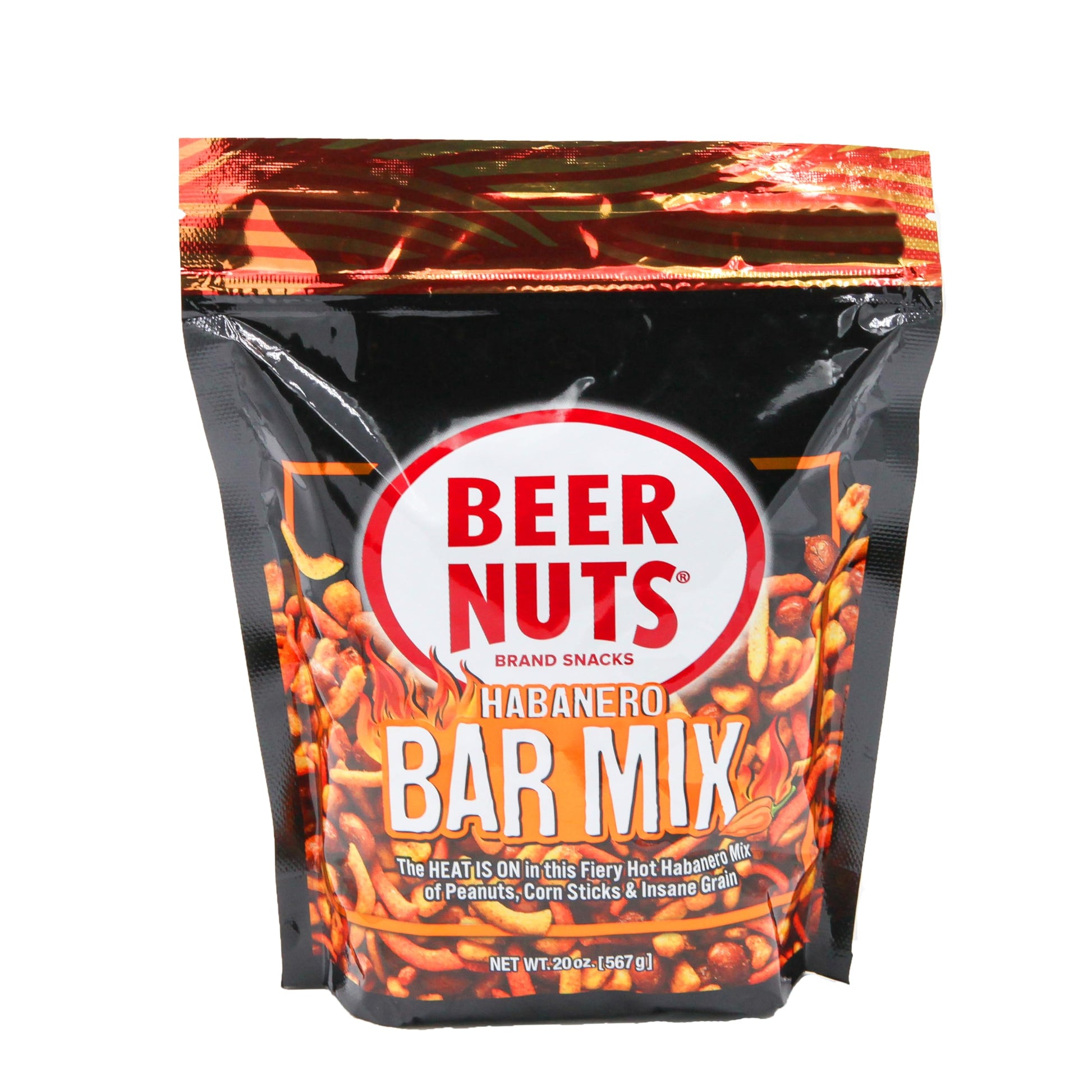 BEER NUTS Habanero Bar Mix - Fiery Hot Peanuts and Corn Sticks - 20oz Resealable Bag