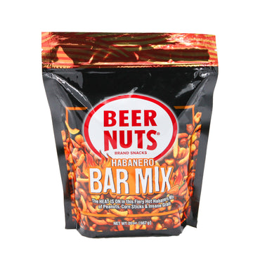 BEER NUTS Habanero Bar Mix - Fiery Hot Peanuts and Corn Sticks - 20oz Resealable Bag
