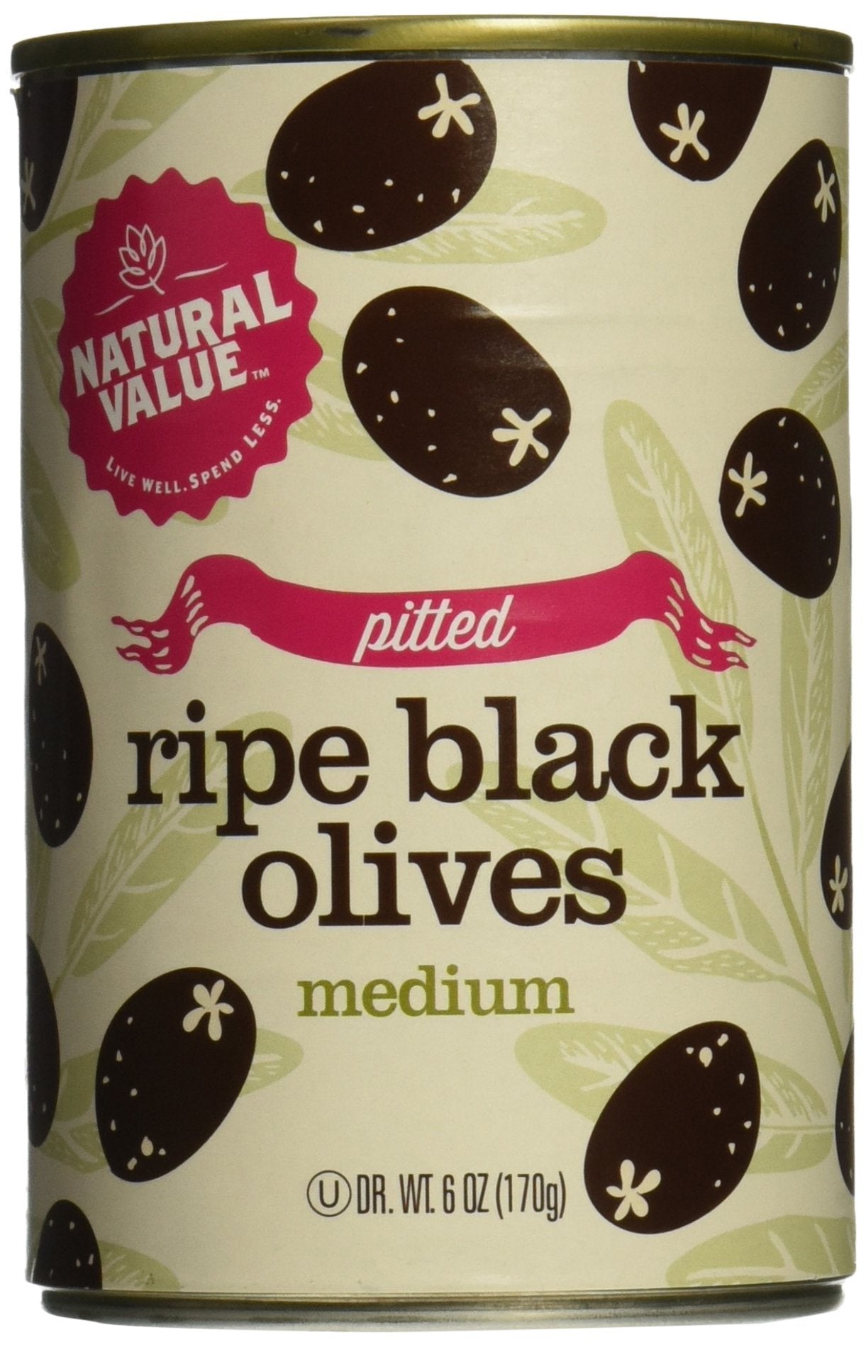 Natural Value Pitted Medium Black Ripe Olives, 6 Ounce Cans (Pack Of 24)