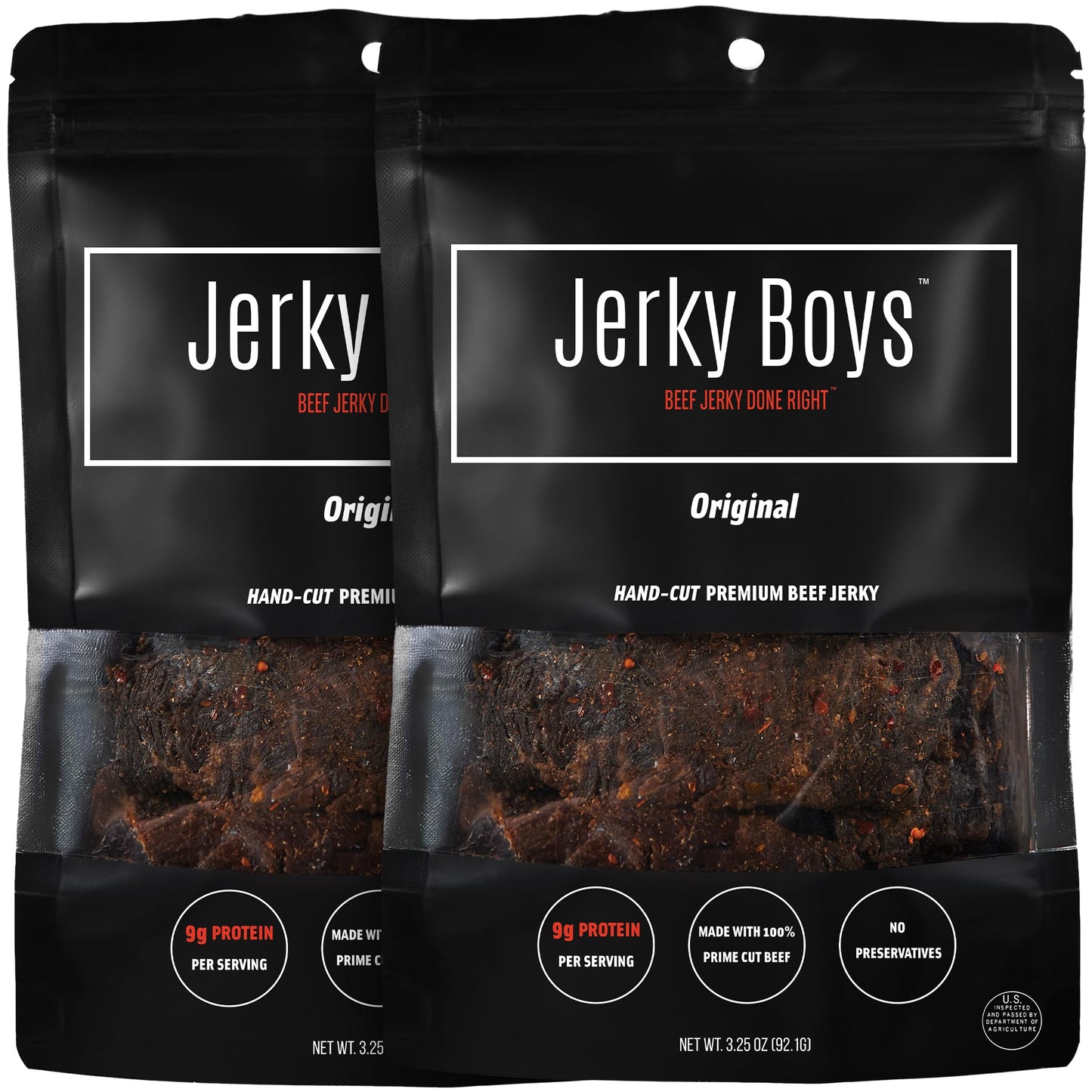 Jerky Boys - Low Calorie, Low Carb, No Preservatives, High Protein Beef Snack - Flavor ORIGINAL 3.25oz (2 Pck)