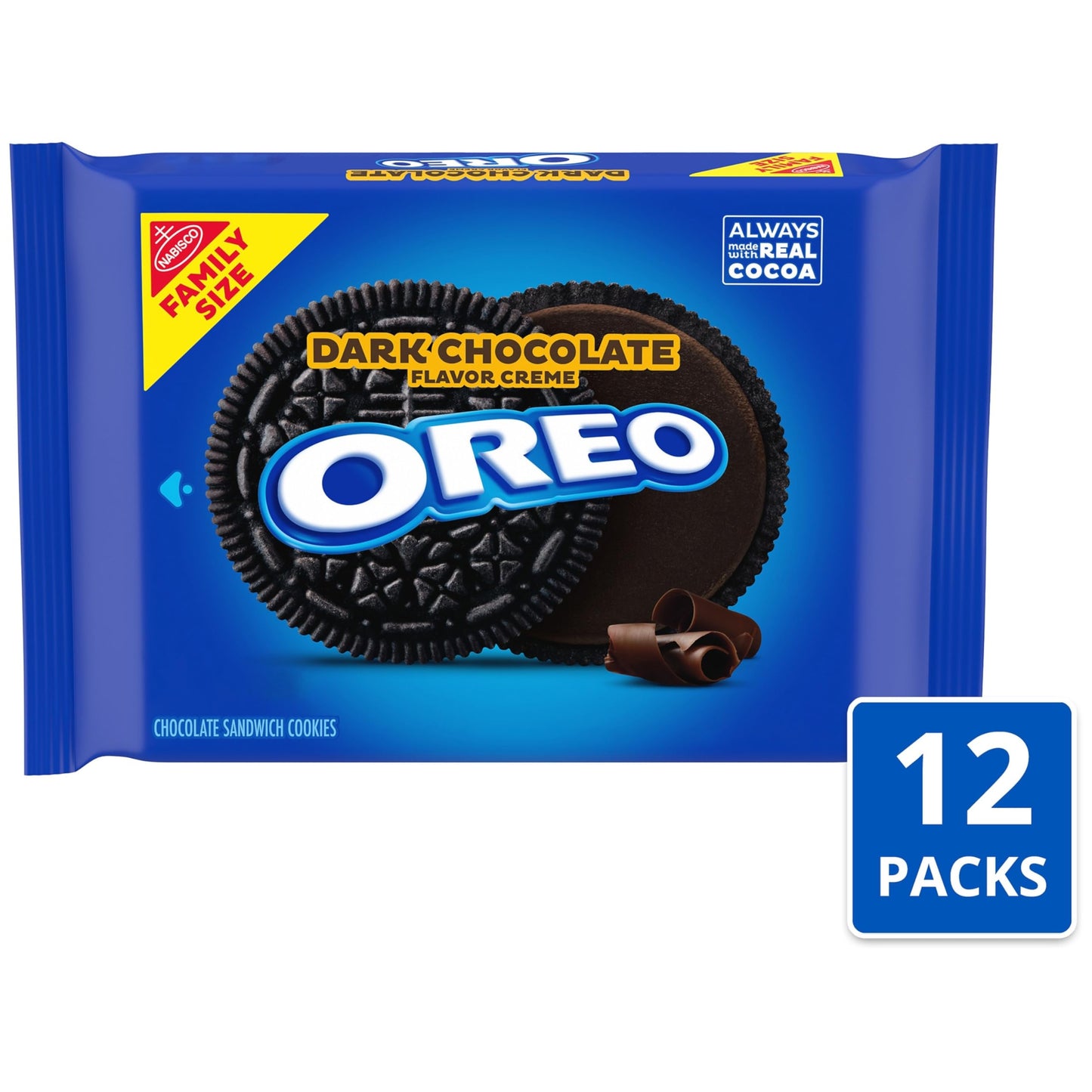 OREO Dark Chocolate Creme Sandwich Cookies, Family Size, 12 Packs, 17 oz - Indulgent Chocolate Treats for Sharing