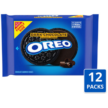 OREO Dark Chocolate Creme Sandwich Cookies, Family Size, 12 Packs, 17 oz - Indulgent Chocolate Treats for Sharing