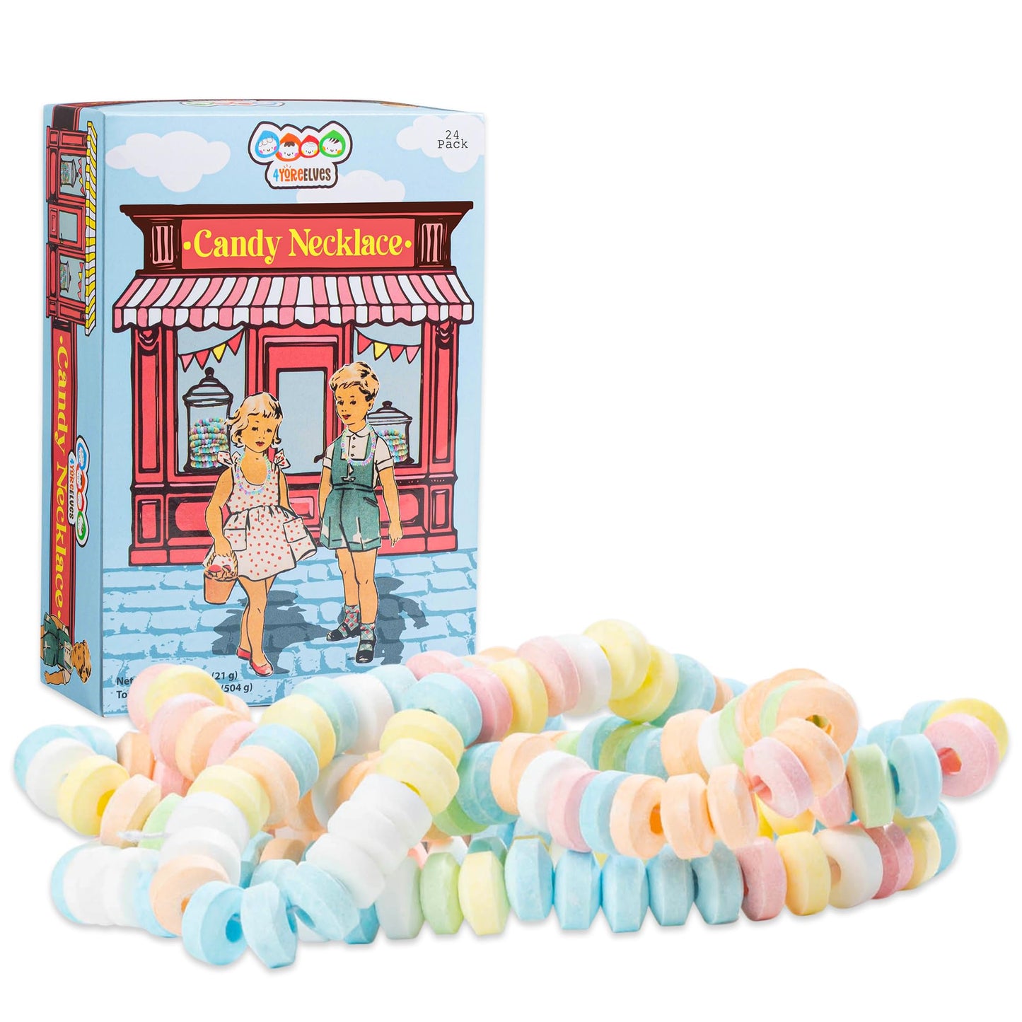 24 Pack of Candy Necklaces Individually Wrapped, Choker Style, Nostalgic Pastel Candy Jewelry Perfect for Party Favors, Pinata F