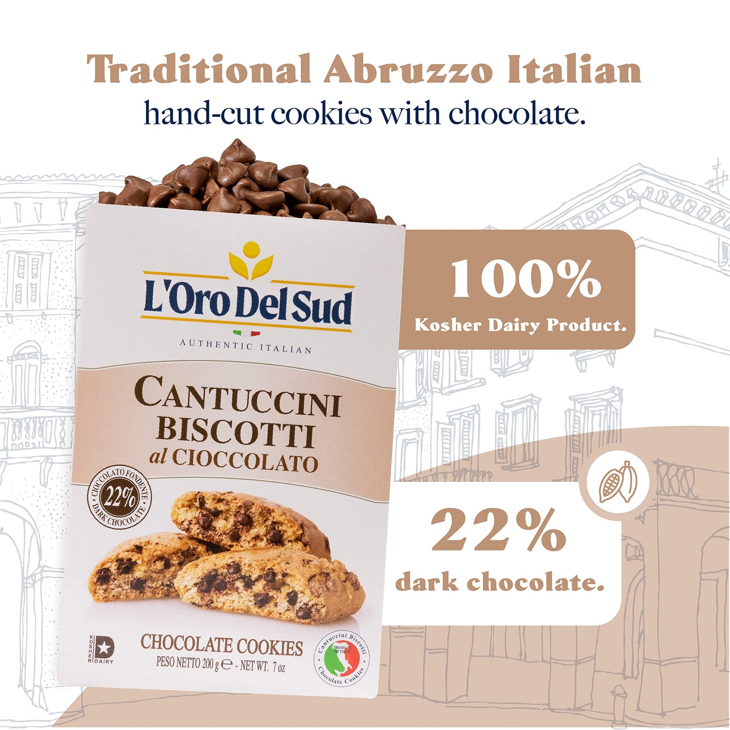 LOro Del Sud Chocolate Biscotti Cantuccini, Italian Cookies, 7 oz