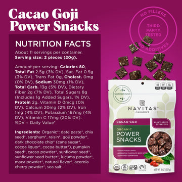 Navitas Organics Superfood Power Snacks, Cacao Goji, 8 Oz. Bag, 11 Servings - Organic, Non-Gmo, Gluten-Free