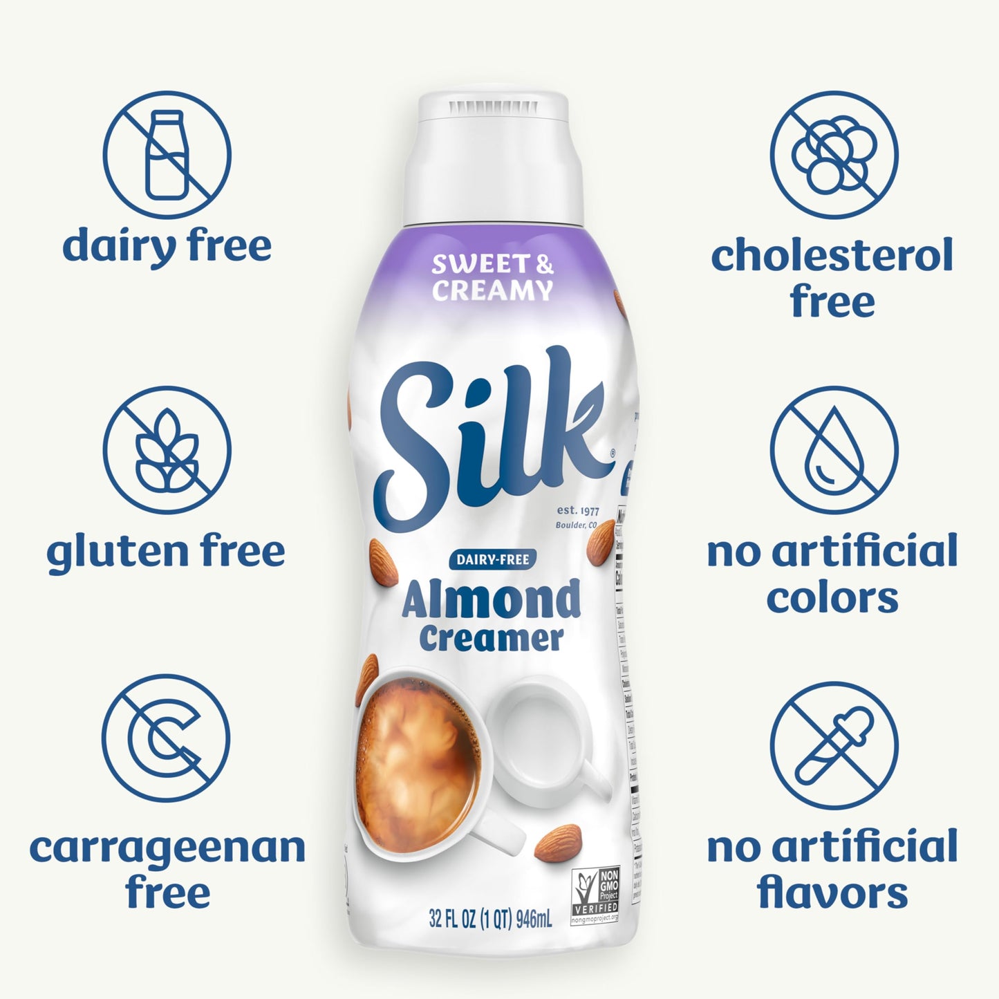 Silk Almond Creamer, Sweet and Creamy, Smooth, Lusciously Creamy Dairy Free and Gluten Free Creamer From the No. 1 Brand of Plan