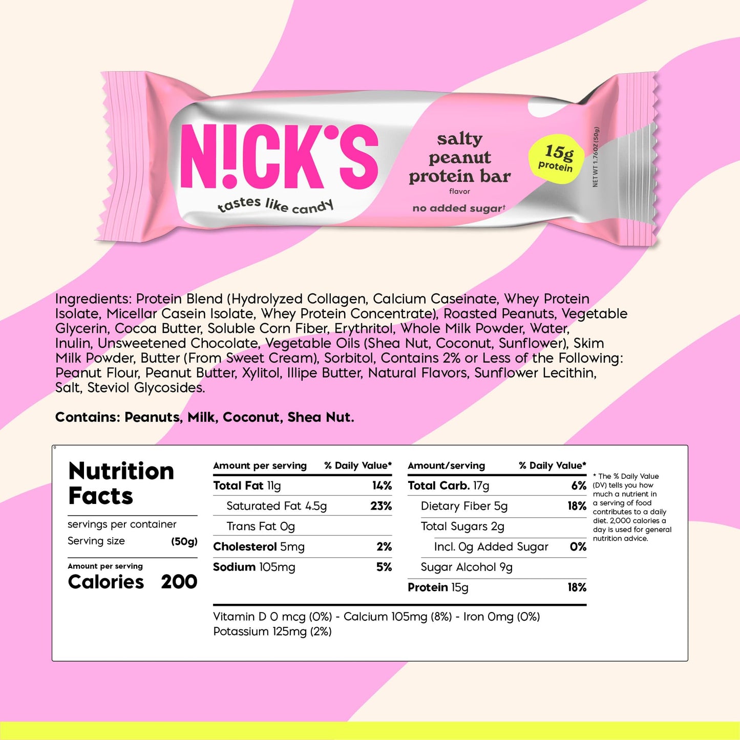 Nicks Protein Bars Chocolate Peanut | 15G Protein | 200 Calories | Low Carb Keto Friendly Snacks No Added Sugar (Multipack 12 Bars X 50G)