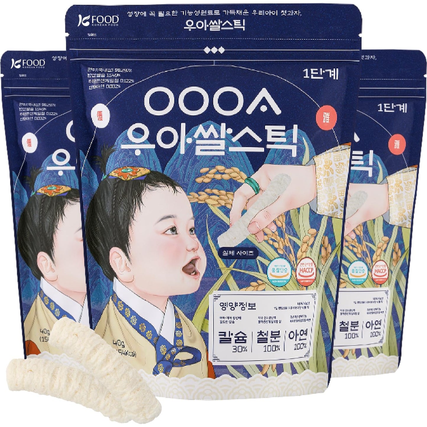 K FOOD Korean Brown Rice Stick Snack - Original, Healthy, No Additives, 40g*3 Pack