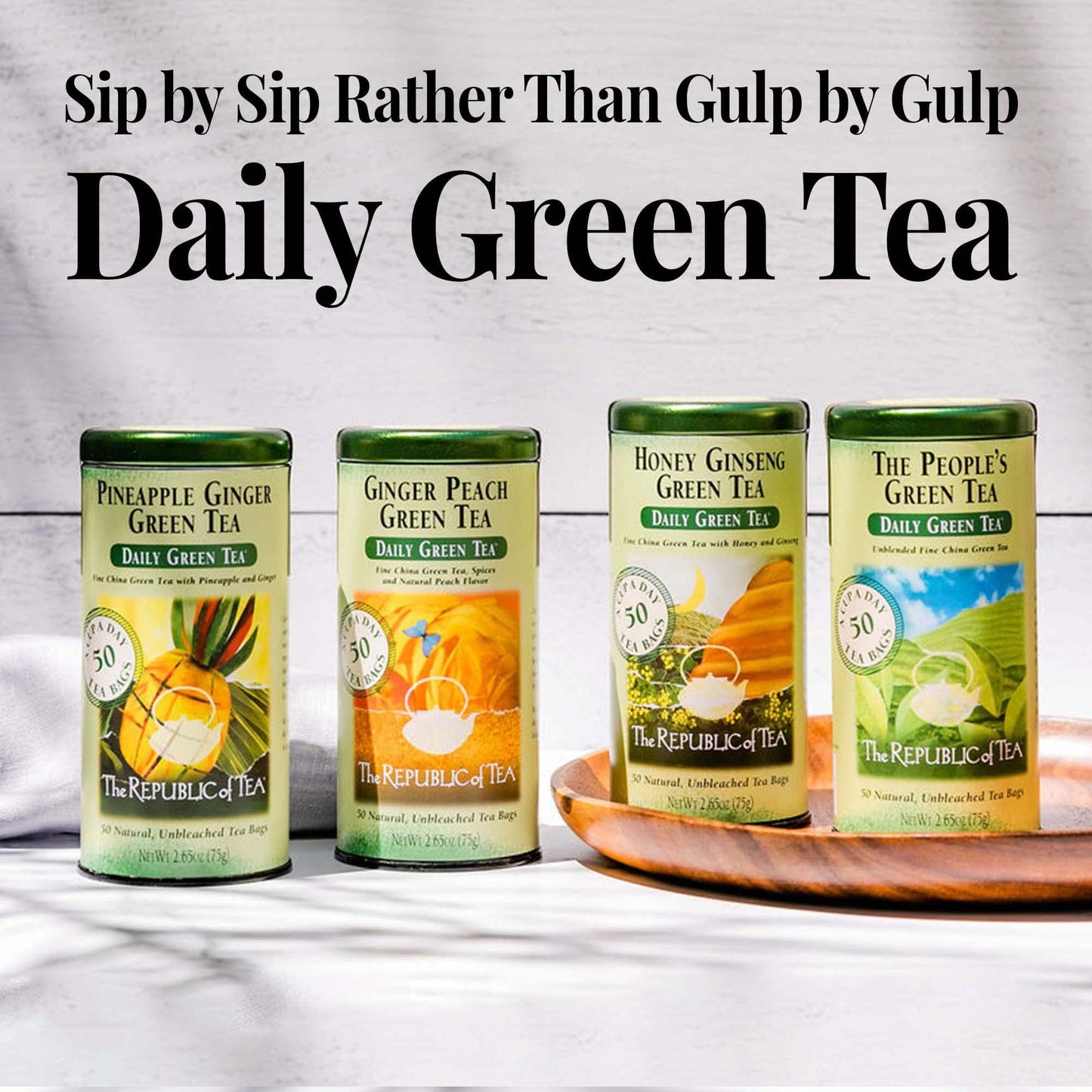 The Republic of Tea Honey Ginseng Green Tea Bags, 50 Count, Relaxing Chinese Green Tea Blend