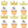 Cyodoos 24Pcs Gold Crown Cupcake Toppers Glitter Queen Crown Cupcake Baby Shower Wedding Birthday Party Cake Decorations Supplie