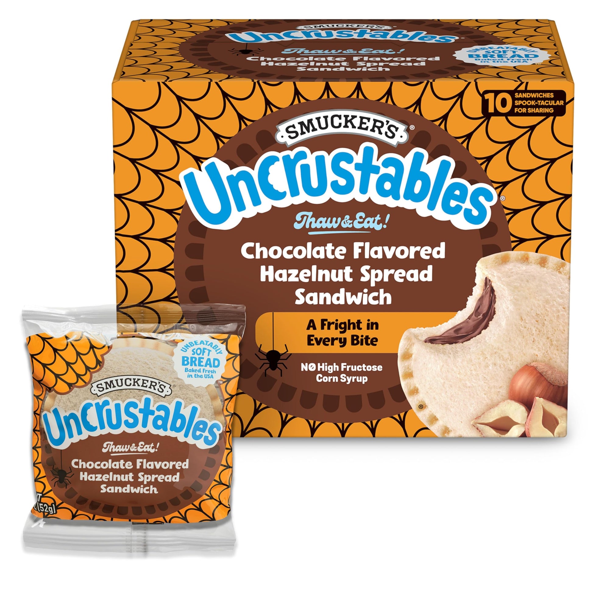 Smuckers Uncrustables Chocolate Flavored Hazelnut Spread Sandwiches, 10 Count, Thaw & Eat