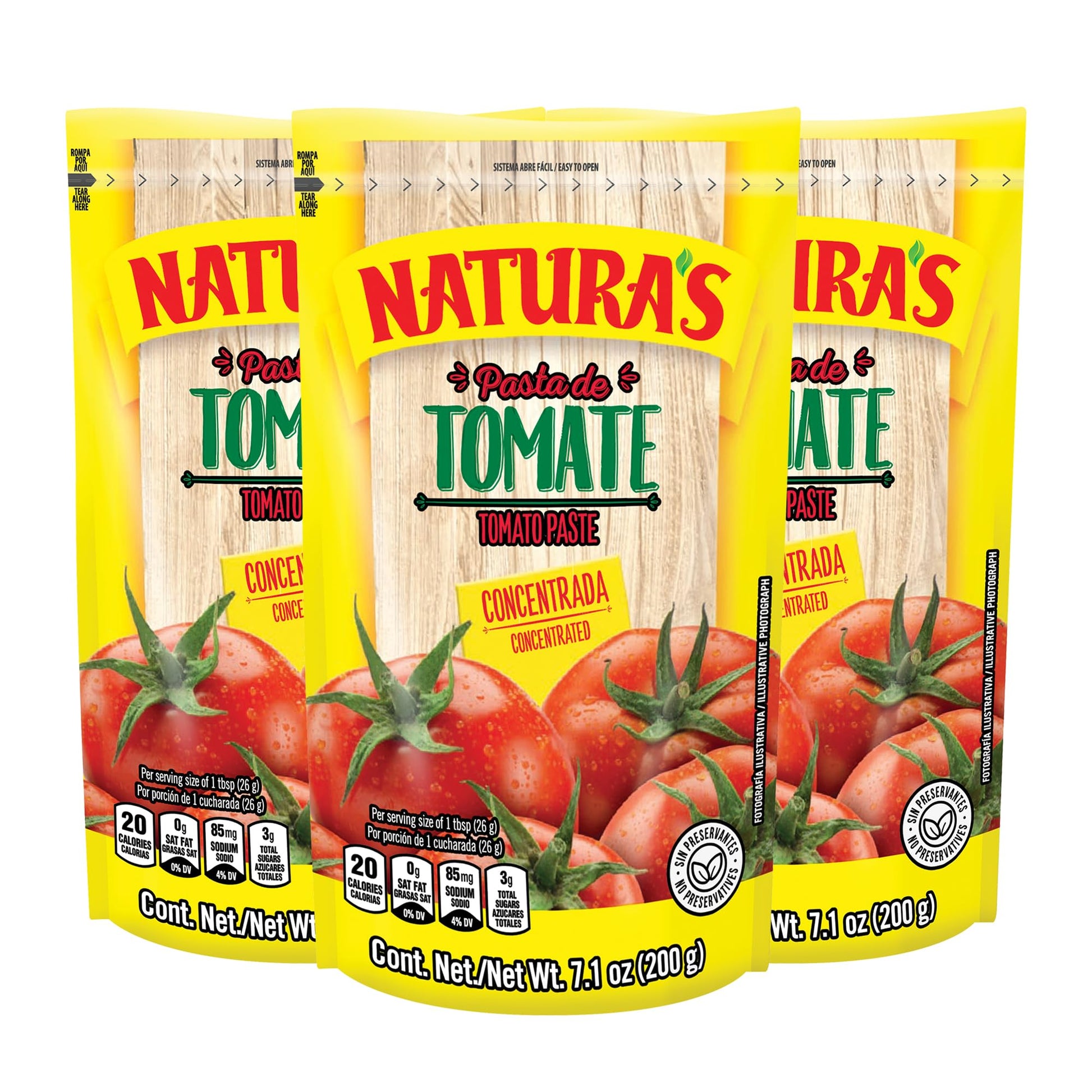NaturaS Natural Tomato Paste  Heat-And-Eat Tomato Paste In 7.1Oz. Easy-Open Pouch (Pack Of 3)