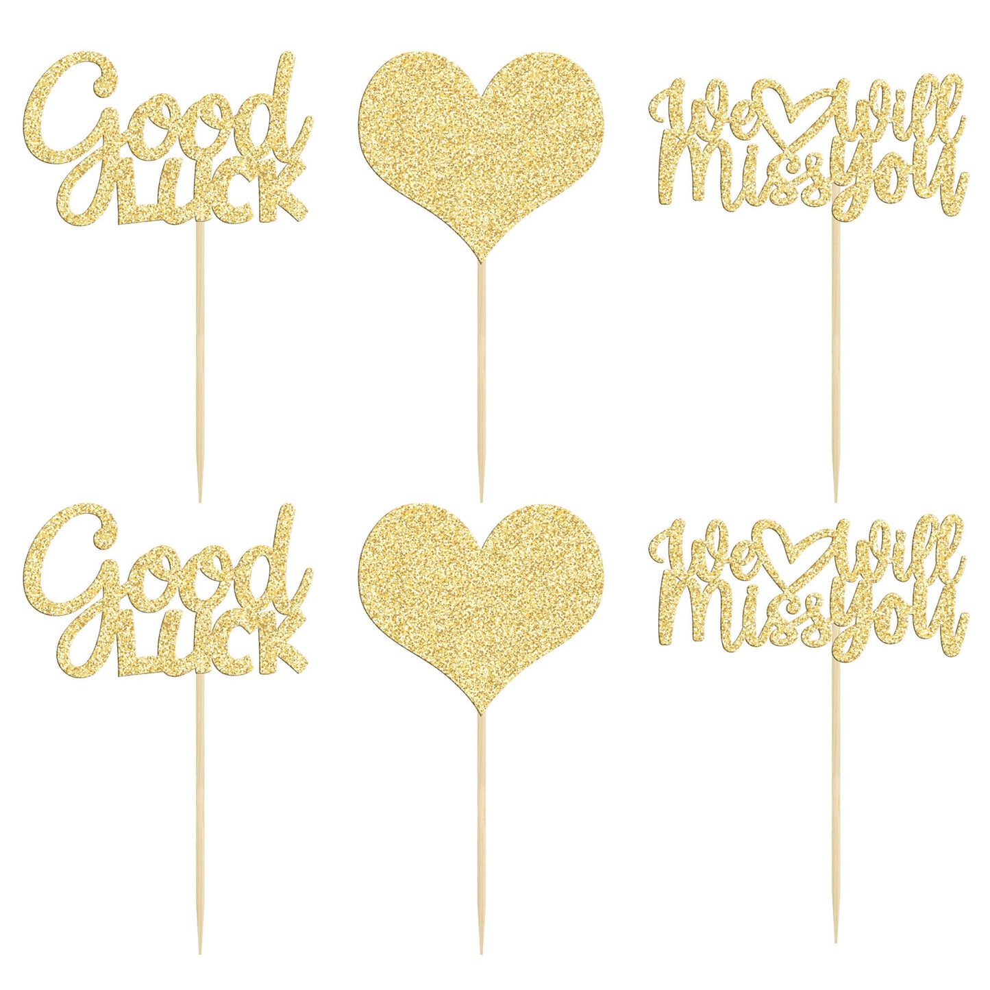 Gyufise 36Pcs Gold Glitter We Will Miss You Cupcake Toppers With Love Glitter Good Luck Cupcake Picks Going Away Farewell Retire