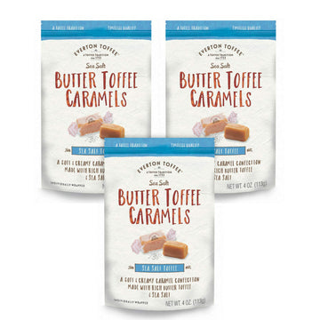Everton Toffee Butter Toffee Caramels, Sea Salt Flavor (4 oz. bag, 3-pack). Gourmet, Artisan Soft and Creamy Toffee Caramels, Sm