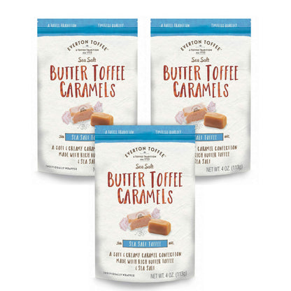 Everton Toffee Butter Toffee Caramels, Sea Salt Flavor (4 oz. bag, 3-pack). Gourmet, Artisan Soft and Creamy Toffee Caramels, Sm