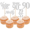 30PCS Happy 90th Birthday Cupcake Toppers Cheers to 90 Vintage 1935 Cupcake Picks Hello 90 Ninety 90th Birthday Decorations for 