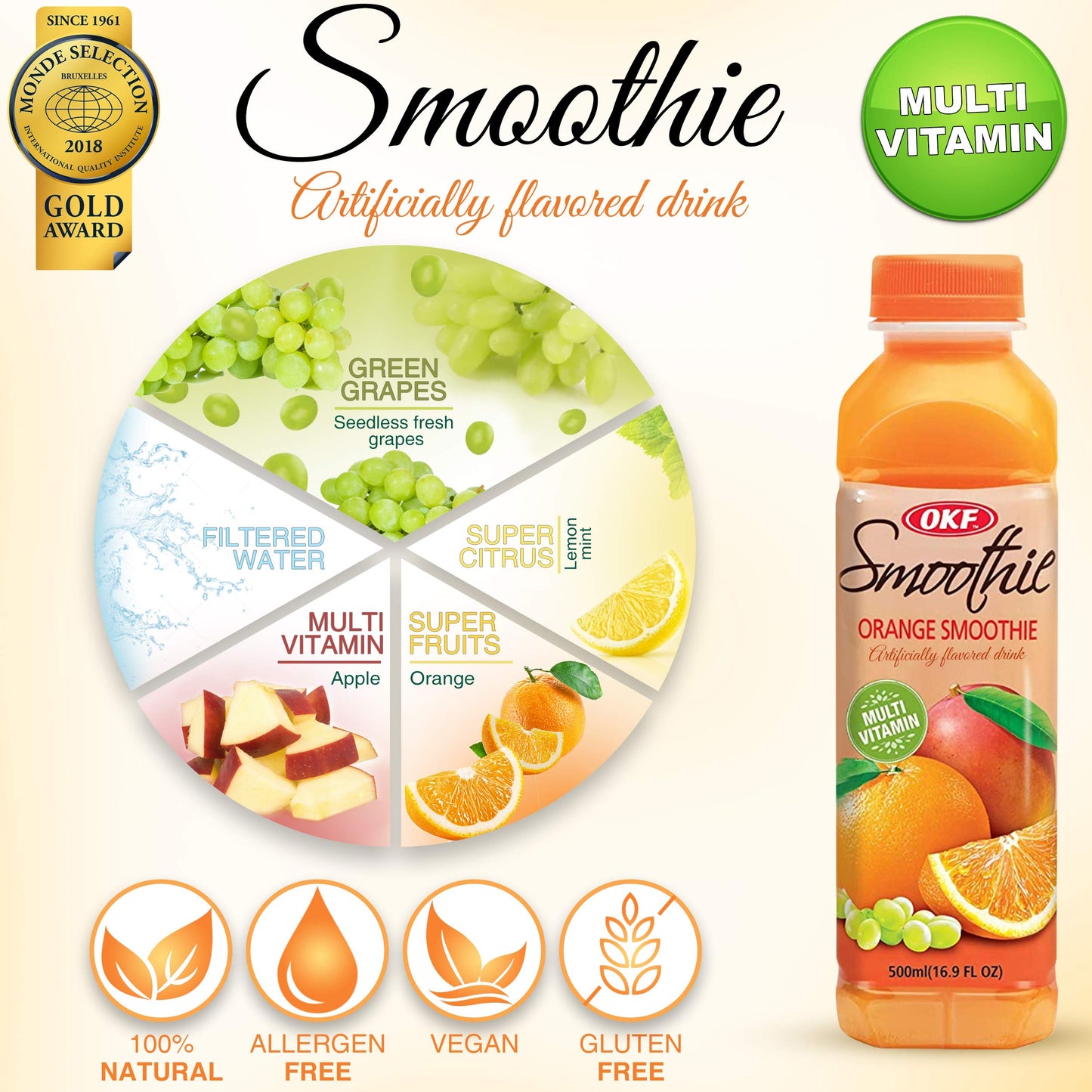 OKF Smoothie Orange, 16.9 Fl Oz, Pack of 20